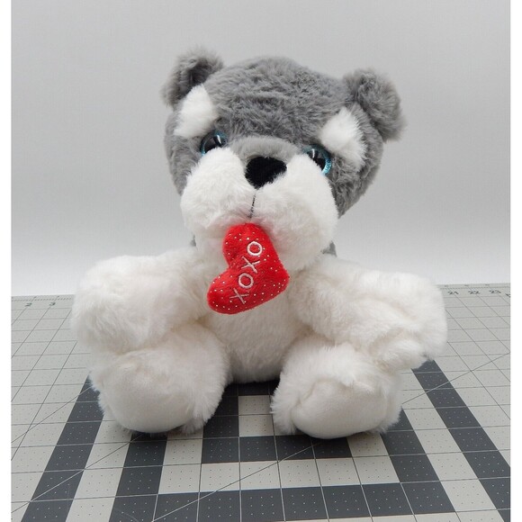 Hug Fun Gray Schnauzer Dog Puppy Plush Stuffed Animal XOXO Heart Valentine - Picture 1 of 11